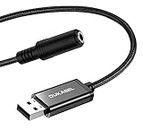 DUKABEL USB to 3.5mm Jack Audio Adapter, Aux to USB Adapter Cable with TRRS 4-Pole Mic-Supported USB to Headphone Jack Aux Adapter Built-in Chip External Sound Card for PC PS4 PS5 and More [9.8 inch]
