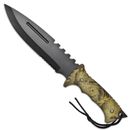 Outdoor Woodland Camo Fixed Blade Knife - Survival & Tactical Tool + Free Sheath