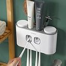 Toothbrush Holders with Toothpaste Dispenser Wall Mounted for Bathroom-4 Cups Automatic Electric Tooth Pastetooth Squeezer-Bathroom Organizer Storage Accessories Set for Kids with 5 Toothbrush Slots