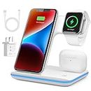 3 in 1 Wireless Charging Station, Wireless Charger Docking Station for iPhone 15/14/13/12/11/XR/XS/X/8 and Apple Watch 8/7/6/5/4/3/2/SE, Charging stand for AirPods 1/2/3/ Pro/Pro 2 with Lightning Port