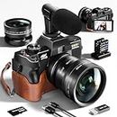 Monitech Digital Camera for Photography and Video,4K 48MP Vlogging Camera for YouTube with 180° Flip Screen,16X Digital Zoom,52mm Wide Angle,Leather Hold & Strap, 2 Batteries, 32GB TF Card(S100)