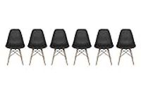 Set of 6 New 17 inch SeatDepth Eiffel Style Side Chair with Natural Wood Legs Shell Top Side Chairs (Black)