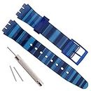 OliBoPo Replacement Waterproof Silicone Rubber Watch Strap Watch Band for Swatch (17mm 19mm 20mm) (19mm, Gradient Blue)