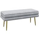 HOMCOM Storage Bench, Velvet-Feel Upholstered End of Bed Bench with Gold Tone Legs, Bench with Storage for Living Room, Entryway, Bedroom, Dark Grey
