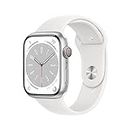 Apple Watch Series 8 [GPS + Cellular 45 mm] Smart Watch w/Silver Aluminium Case with White Sport Band. Fitness Tracker, Blood Oxygen & ECG Apps, Always- On Retina Display, Water Resistant