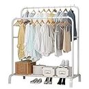 UDEAR Garment Rack Freestanding Hanger Double Rods Multi-Functional Bedroom Clothing Rack, White