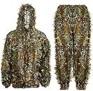 Ghillie Suit, 3D Leafy Hooded Camouflage Clothing, Outdoor Woodland Hunting Suit for Jungle Hunting, Military Game, Halloween (Height 6.1-6.3ft)