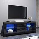 ELEGANT 1300mm TV Stand with LED Lights Ambient TV Cabinet Modern Black Gloss for Living Room and Bedroom with Storages Home Furniture for 32 40 43 50 52 55 inch 4k TV