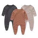 JELYLOVE Unisex Baby Boy Girl Footies Rompers Cotton Long Sleeve 3 Pack Infant Jumpsuits 0-12Months Babies' Outfits