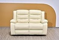 Recliner 2 Seater Sofa - Cream Bonded Leather For Living Room Furniture - High Back Settee & Cheap Couches (2 Seater Sofa)