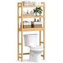 SONGMICS Over-The-Toilet Storage Bathroom Organizer Toilet Rack with Adjustable Shelf, Natural UBTS001N01