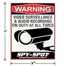 Spy Spot 4" x 3" Set of 4 Audio and Video Surveillance Decals Wall Stickers Vinyl UV Resistant Weatherproof Simple Installation Home Business and Vehicles