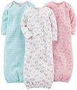 Simple Joys by Carter's Baby Girls' 3-Pack Cotton Sleeper Gown, Blue Ducks/Pink Animal/White Floral, 0-3 Months