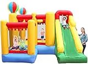 BESTPARTY Inflatable Bounce House,6 in 1 Bouncy Castle with Blower for Kids,Blow Up Jumping Bouncer with Slide,Climbing Wall,Ball Pit,Basket Hoop Crawling Tunnel for Indoor Outdoor