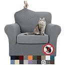 YEMYHOM Latest Checkered 2 Pieces Chair Covers for Living Room High Stretch Thickened Chair Slipcovers with Arms Anti Slip Elastic Armchair Sofa Couch Protector (Light Gray), 31"-46"(1 Cushion)