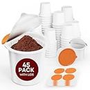 TOVECARE, 45 Count - Make Your Own K Cup Coffee Pods, Disposable Fillable Empty K Cups & Aluminum Foil Seals Lids Kit Compatible with All Keurig Coffee Brewers 1.0 & 2.0. Sealed for freshness.