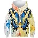 HEYLInUP Blue and Black Butterfly Unisex Teen Boys Girls 3D Printed Hoodies Kids Sportswear Hoody Jumper Funny Clothes Long Sleeve with Pockets for 6-15 Years 7-9Y