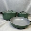 Caraway Nonstick Ceramic Cookware 5 Pc Set Green 3 Pots Sauce Frying Pan 2 Lids