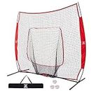 ZELUS Baseball Net with Balls, 7x7ft Softball Training Equipment for Hitting and Pitching, Portable Indoor Outdoor Batting Sports Practice Net with Storage Bag & 3 Baseballs for Kids and Adults, Red