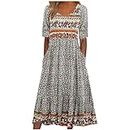Todays Deals Summer Dresses Women UK Clearance Elegant Sexy Round Neck Short Sleeve Pockets Dress Casual Floral Print Dress Loose Special Occasions Dresses Wedding Guest Dresses Midi Dresses