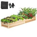 VIVOSUN 8×2Ft Wooden Raised Garden Bed, Outdoor Wood Planter Box with Gloves and a Liner for Gardens, Patios, and Backyards, 97 x 25 x 11 Inches