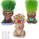 VVALXZVB Grass Head Doll Plant with Trays & Spray Bottles, Grow Your Own Hairy Forest Elf Kits, Grass Head Growing Kit for Kids, with Grass Head Doll Accessories (A+B+C)