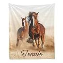 Custom Blanket with Name Text,Personalized Running Horse Super Soft Fleece Throw Blanket for Couch Sofa Bed (50 X 60 inches)