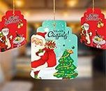 TOYXE Santa Claus Christmas Tree Printed Merry Christmas Paper Card Hanging Decoration Red Green Blue Set of 10 Pcs
