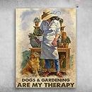 Funny Metal Tin Sign Golden Retriever Gardening With Dog Dog And Gardening Are My Therapy Metal Aluminum Tin Sign Beer Retro Vintage Decor Metal Tin Wall Stickers 8x12 inch