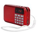 FM Battery Operated Portable Pocket Radio, Multifunction Radio USB Audio Player Support Memory Card Red Simple Operation, Gift for Parents and Seniors