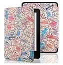 SwooK Classic Printed Magnetic Flip Cover Case for All New Kindle 10th Generation 2019 Release Model: J9G29R Flip Case Smart Folio Cover Case (Not for 10th Gen 2018 Kindle) (World Stamps)