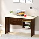 BLUEWUD Amalet Engineered Wood Study and Computer Laptop Table for Home or Office, WFH Desk, with Drawer Shelves Storage for Books for Adults Kids Students (Brown Maple with Gold Motif)