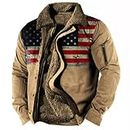 Vodetik Men's Western Jackets Full Zipper Sherpa Fleece Lined Vintage American Flag Print Jacket for Men Casual Winter Warm Coats Clothes L