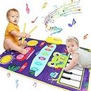 Joyfia Kids Musical Toys, Piano Keyboard & Jazz Drum 2 in 1 Musical Mat for Toddlers Touch Play, Floor Music Playmat with 6 Instrument Sounds, Education Learning Toys Gifts for 3 Years Old Girls Boys