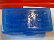 BERRY'S PLASTIC AMMO BOX (4) Blue 50 ROUND 20 CARBINE, 22 HORNET, 218 BEE