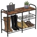 3 Tier Shoe Storage Rack For Entryway, Freestanding Shoe Storage with Mesh Shelf and Large MDF Top Board, Hallway Closet Boots Organizer Rack Entryway Table and Industrial Shoe Organizer Storage Bench