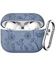 Flower Engraved Case Compatible with AirPods Pro 2 Case Cover & Airpod Pro Case Cover, Cute Soft Silicone Full Protection, for Apple AirPods Pro 2nd 1st Generation Case Front LED Visible, Bluegray