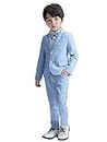 LOLANTA 3-teiliges Jungen Plaid Anzug Set, Eleganter Blazer für Hochzeits-Abschlussball, Formelle Kleidung Jacken-Hose-Fliege Set(Blau,4-5 Jahre,Etikettengröße 110)