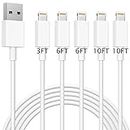 iPhone Charger 5Pack [3FT 6FT 6FT 10FT 10FT] Lightning Cable MFi Certified Apple Charging Cord Compatible with iPhone 14 13 12 11 Pro MAX Xs Xr X 8 7 6 6s Plus SE 5S iPad iPod (White)