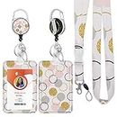 ID Badge Holder with Lanyard,Retractable ID Badge Card Holders Detachable Neck Lanyard Strap with Badge Reel and Vertical ID Holder for Nurse Students Teachers Office Staff(Golden Pink Dot)