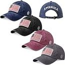 Geyoga 4 Pieces American Flag Baseball Caps USA Flag Tactical Cap Patriotic Flag Pride Caps Washed Distressed Cotton US Flag Hats for Men Women Teens