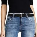 JASGOOD No Show Women Stretch Belt Invisible Elastic Web Strap Belt with Flat Buckle for Jeans Pants Dresses,D-Black-Guncolor Buckle, Suit for US Size 0-16