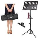 IMAGE 55-160 cm Sheet Music Stand Adjustable and Foldable Travel Metal Music Stand with Music Tray, Carrying Bag, and Music Sheet Clip Holder for Instrumental Performance