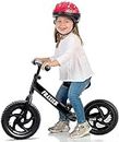 Balance Bike for 2, 3, 4, 5 6 Year Old Kids, 12 Inch Toddler Balance Bike Kids Indoor Outdoor Toys, No Pedal Training Bicycle with Adjustable Seat Height (Black)