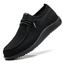 ITAZERO Men Extra Wide Shoes - Wide Walking Shoes for Men Wide Width - Men's Loafers & Slip-ons for Plantar Fasciitis, 02 All Black, 10.5 Wide