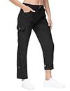 TBMPOY Women's Hiking Pants Convertible Roll-Up Capri Dry Fit Cargo Pockets Casual Travel Fishing Track Pants Black L