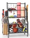 Hoachily Garage Sports Equipment Organizer, Ball Storage Rack, Ball Storage Garage, Rolling Sports Ball Storage Cart…