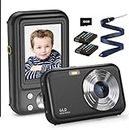Digital Camera, FHD 1080P Kids Camera 44MP Point and Shoot Camera 16X Zoom Compact Small Photography Camera for Kids with 32G Card & 2 Batteries Portable Camera Gift for Boys Girls Teens (Black)