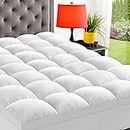 ELEMUSE King White Cooling Mattress Topper for Back Pain, Extra Thick Mattress pad Cover, Plush Soft Pillowtop with Elastic Deep Pocket, Overfilled Down Alternative Filling