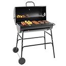 VonHaus Charcoal BBQ – Portable Barrel Barbecue with Warming Rack, Temperature Gauge, Wheels, Large Cooking Grill, Air Vents – 2 in 1 Barbeque and Smoker – Grill Meat, Fish & Vegetables